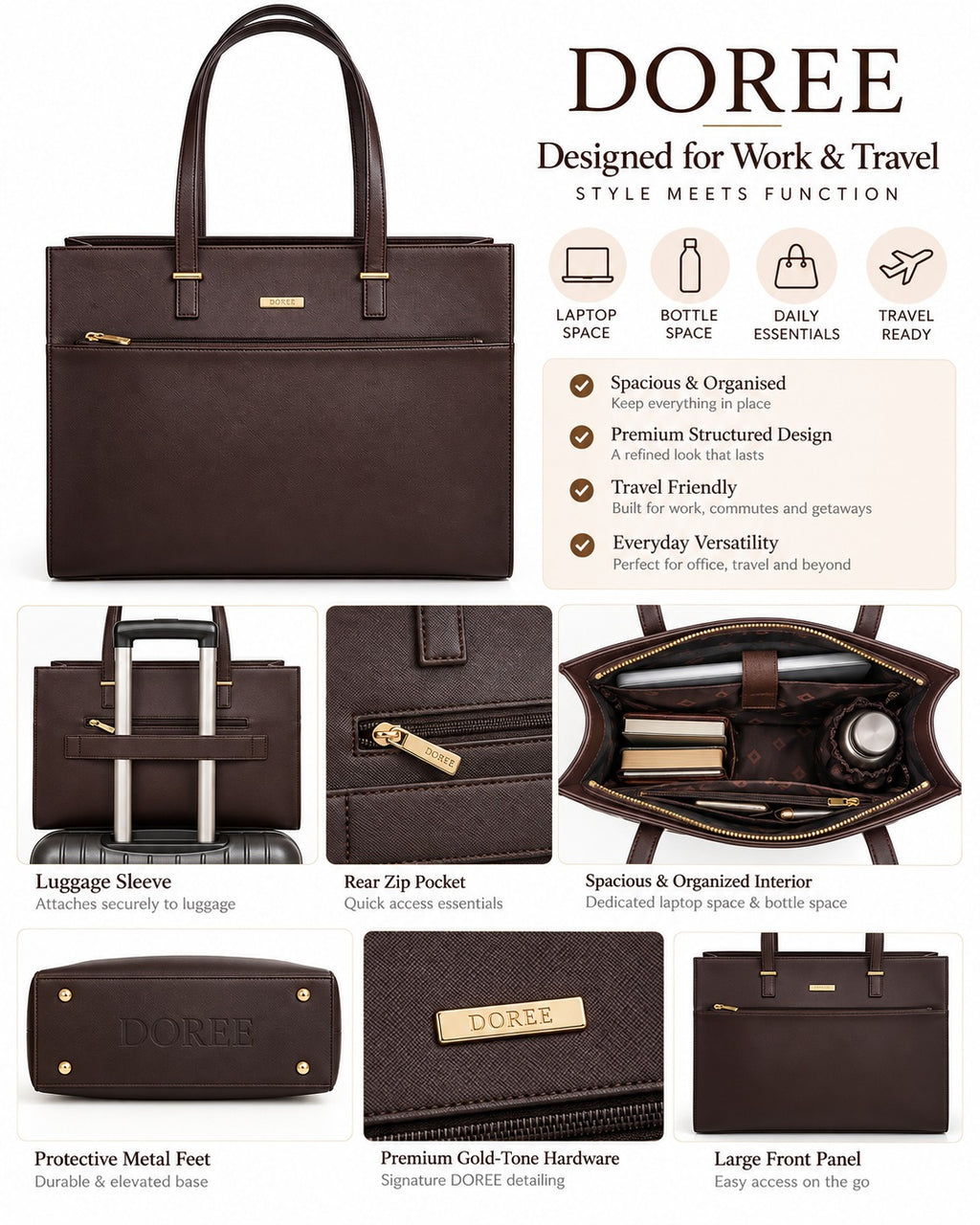 DOREE Work & Travel Laptop Tote for Women